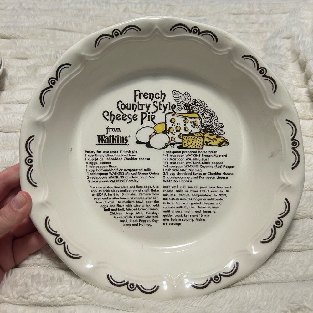 1983 French Country Style Cheese Pie Recipe Plate from Watkins